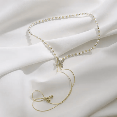 Gold-Plated Pearl-Beaded Stone-Studded Pendant with Chain